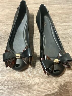 Melissa Black Jelly Flats with Tortoise shell Bow | Women size 10